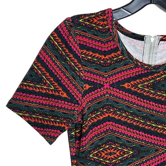 LuLaRoe Amelia XS Fit & Flare Dress Green Pink Geometric Fall Print - Picture 4 of 12